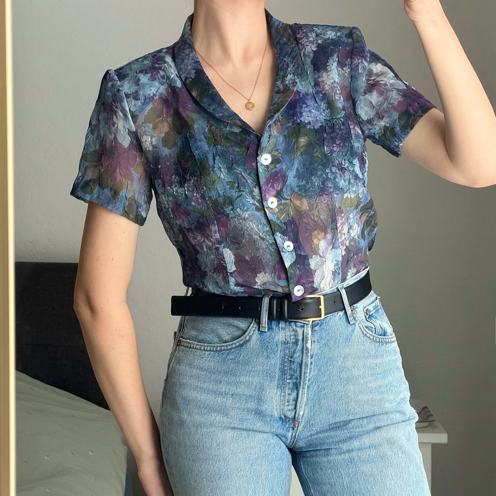 Blue and Purple Floral Blouse